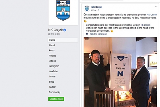 NK Osijek na facebook stranici čestitao Viktoru Orbanu pobjedu  na izborima