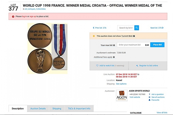 Netko prodaje medalju iz 1998. godine